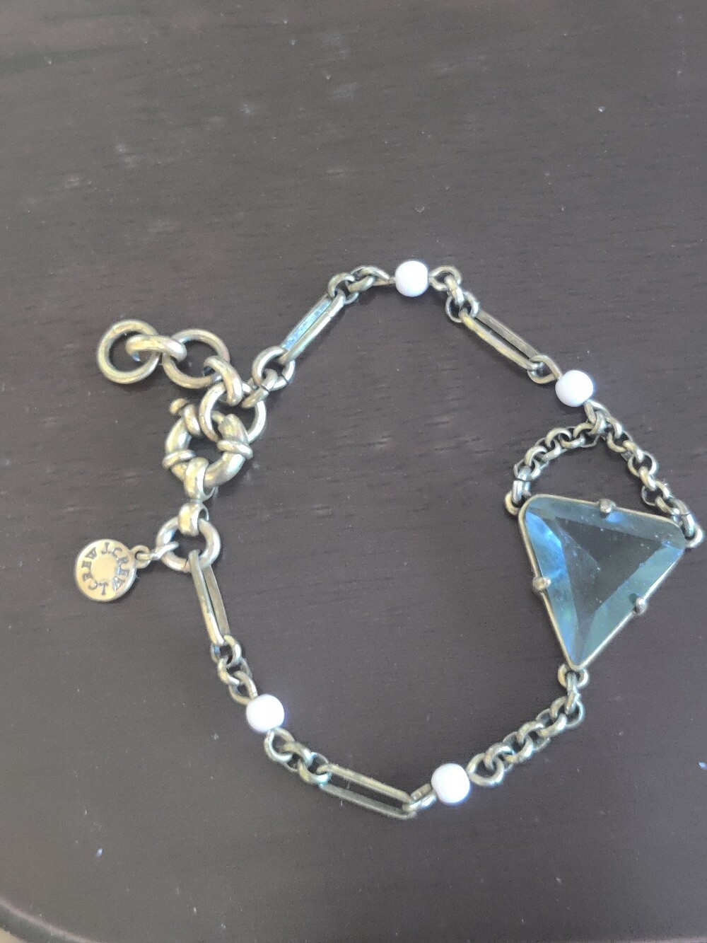 Crystal Triangle Link Bracelet - White/Pink Bead Accent